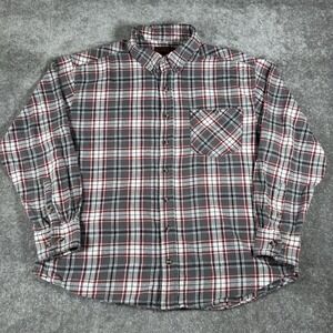 Ranch Tough Shirt Men's XL Black Red Plaid Flannel Long Sleeve Button Up **Flaw*